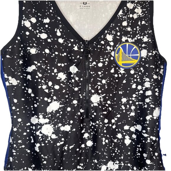 NBA Golden State Warriors Women’s Black Splatter Front Zip Bodysuit- XL Fan Gear - Picture 2 of 9